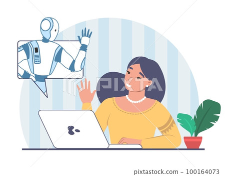 Woman using neural network flat cartoon vector Woman using neural network flat cartoon vector 100164073