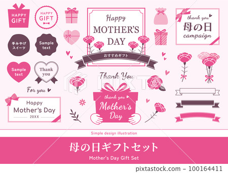Mother's day frameset. Carnation flowers, bouquet illustration. Labels, logos and vector material. 100164411
