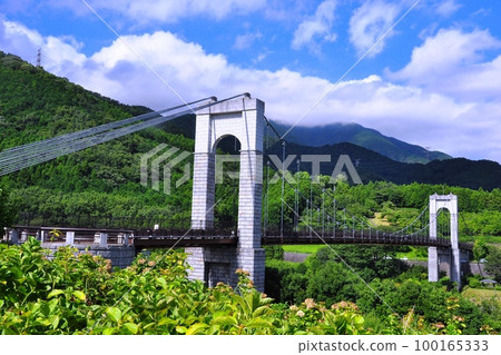 Kanagawa Prefectural Hadano Togawa Park Wind Suspension Bridge and Summer Sky Kanagawa Prefectural Hadano Togawa Park Wind Suspension Bridge and Summer Sky 100165333
