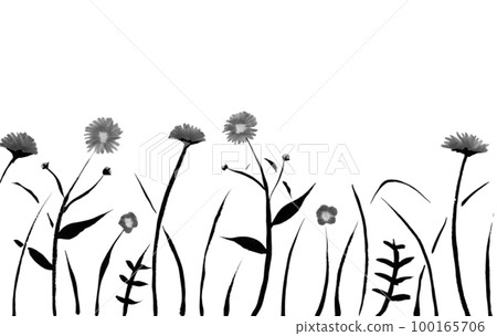Background monochrome illustration of spring flowers (ink hand-drawn illustration) 100165706