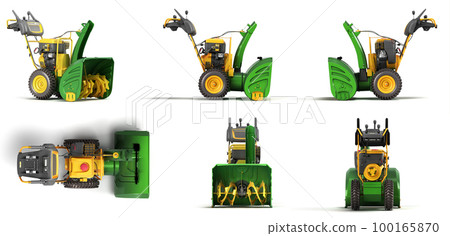 New walk behind tractor set 3d render on white New walk behind tractor set 3d render on white 100165870