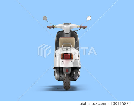 White retro vintage scooter personal transport for busines back view 3d render on blue background White retro vintage scooter personal transport for busines back view 3d render on blue background 100165871