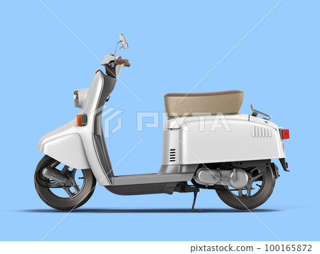 White retro vintage scooter personal transport for busines left view 3d render on blue background 100165872
