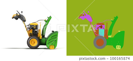 New walk behind tractor right view 3d render on white witth colored alpha New walk behind tractor right view 3d render on white witth colored alpha 100165874