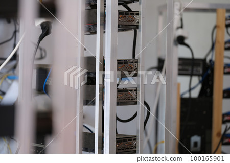 Server farm in indoor data center closeup Server farm in indoor data center closeup 100165901