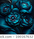 a close up of a bunch of blue flowers, dark flower pattern wallpaper, blue rose petals, flowing teal 100167632