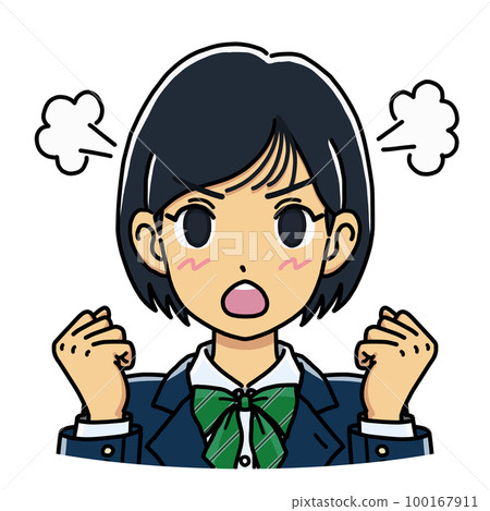 舉手生氣的女學生圖解（bust up） 100167911