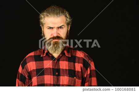 Mature hipster with beard. brutal caucasian hipster with moustache. Male barber care. Bearded man. Hair and beard care. Confident and handsome brutal man. Young and brutal. Facial care. copy space 100168081