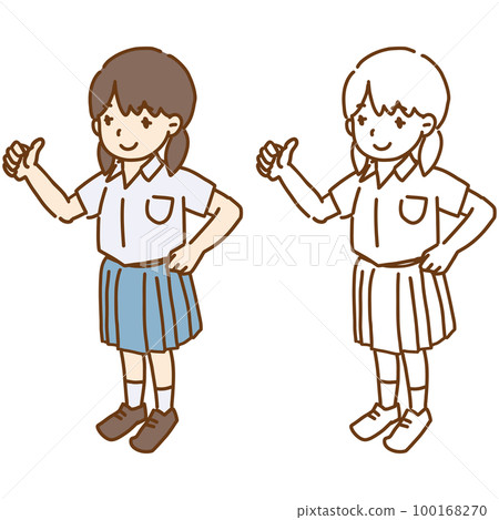 Thumbs up Asian female student Student illustration series of various races Blazer uniform Whole body 100168270