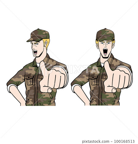 指向手指的白種人自衛隊成員 指向手指的白種人自衛隊成員 100168513