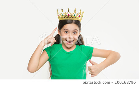 Like never before. my best reward ever. inspiration and motivation. achieve future success. queen of her life. kid princess hold luxury crown. small girl going to try on a crown. fits me well 100168790