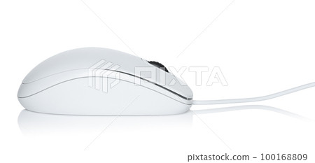 White modern wired computer mouse on white background 100168809