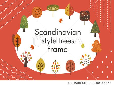 A frame with Scandinavian design trees Autumn warm colors 100168868