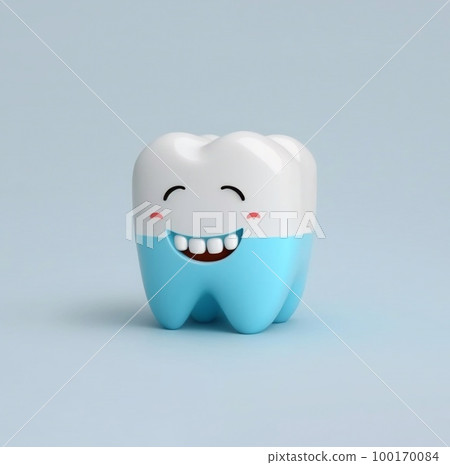 3D realistic happy tooth illustration. Cartoon dental character. 3D realistic happy tooth illustration. Cartoon dental character. 100170084