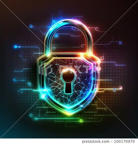 banner_holographic_neon_padlock_with cybersecurity banner_holographic_neon_padlock_with cybersecurity 100170970