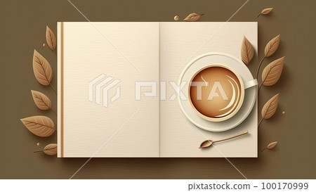 Coffee cup and notebook viewed from above Generative AI Coffee cup and notebook viewed from above Generative AI 100170999