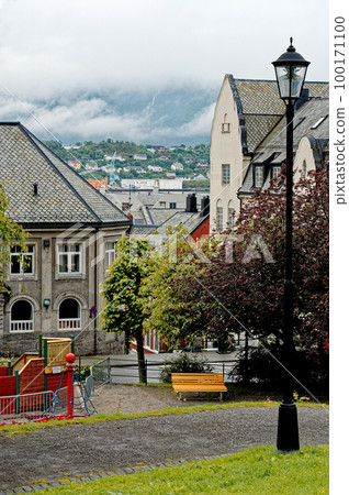 Top view of Alesund City - Norway. Art nouveau architecture 100171100