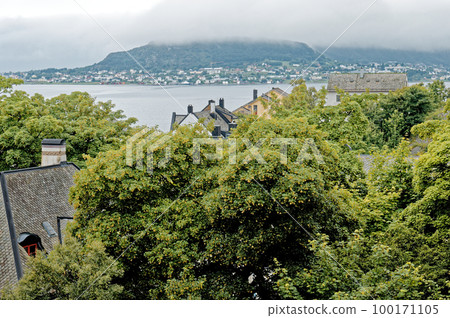 Top view of Alesund City - Norway. Art nouveau architecture 100171105