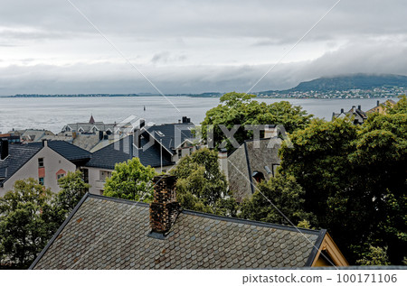 Top view of Alesund City - Norway. Art nouveau architecture 100171106
