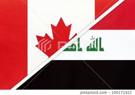 Canada and Iraq, symbol of country. Canadian vs Iraqi national flags. Canada and Iraq, symbol of country. Canadian vs Iraqi national flags. 100171922