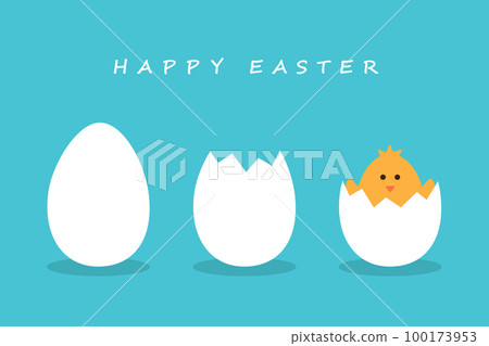 happy easter minimal design with egg and little chick on blue background happy easter minimal design with egg and little chick on blue background 100173953