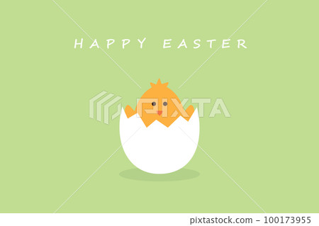 happy easter minimal design with egg and little chick on blue background happy easter minimal design with egg and little chick on blue background 100173955
