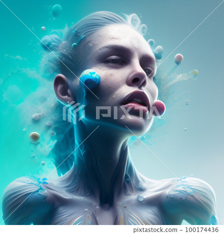 Dancing water woman, nymph, oily ink water, ink cloud, loose painting style, Generative AI 100174436