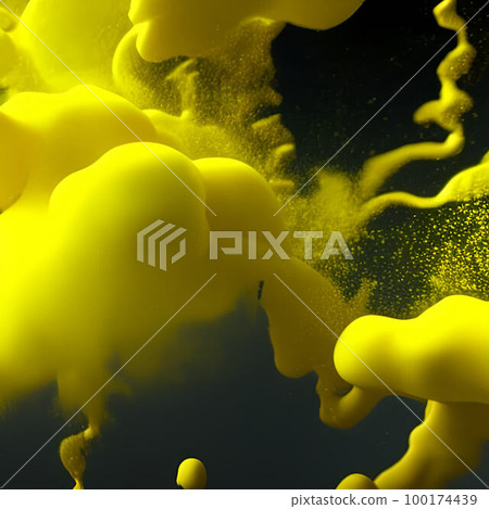 colored floating oily liquid in water in colors yellow and black, Generative AI 100174439