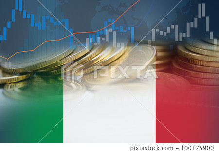 Stock market investment trading financial, coin and Italy flag in Europe or Forex for analyze profit finance business trend data background. Stock market investment trading financial, coin and Italy flag in Europe or Forex for analyze profit finance business trend data background. 100175900