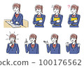 Set of facial expressions of schoolgirls 100176562
