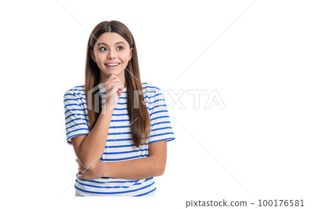 thoughtful teen girl express emotions. portrait of thoughtful teen girl in studio. thoughtful teen girl express emotions. portrait of thoughtful teen girl in studio. 100176581