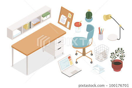 Office furniture - modern vector colorful isometric illustrations set 100176701