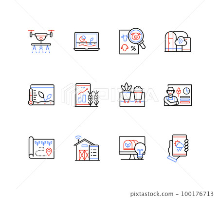 Smart farming - modern colorful line design style icons Smart farming - modern colorful line design style icons 100176713