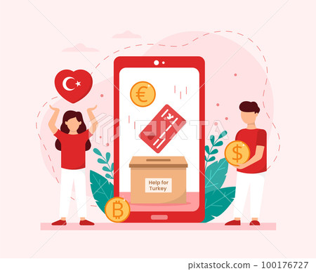 Turkey earthquake, donation concept. Illustration in a flat style. Turkey earthquake, donation concept. Illustration in a flat style. 100176727