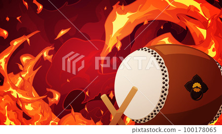 日本鼓和火焰效果背景_16:9 日本鼓和火焰效果背景_16:9 100178065