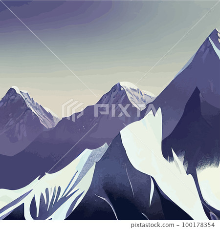 Realistic illustration mountain landscape with a hill forest with coniferous trees, under blue winter sky with space for text. Gray mountains forest retro vintage vector background illustration. Realistic illustration mountain landscape with a hill forest with coniferous trees, under blue winter sky with space for text. Gray mountains forest retro vintage vector background illustration. 100178354