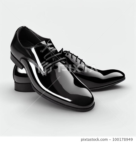 Modern design black leather shoes shiny on white background Created with Generative AI technology. Modern design black leather shoes shiny on white background Created with Generative AI technology. 100178949