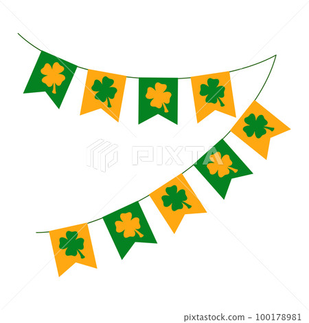 Festive flags with clover on a white background. Design for St. Patrick's Day. Festive flags with clover on a white background. Design for St. Patrick's Day. 100178981