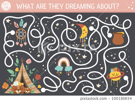 Mothers day maze for children. Holiday preschool printable educational activity. Funny family love game or puzzle with cute sleeping animals. Mother and baby labyrinth. Worksheet with dreaming bears 100180654