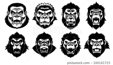 Set of tattoos or logos in the form of gorilla heads 100181725