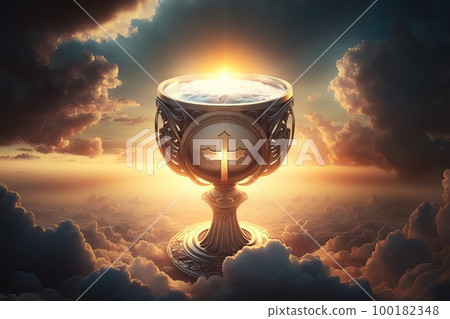 AI generated Chalice against the background of a beautiful sunset AI generated Chalice against the background of a beautiful sunset 100182348