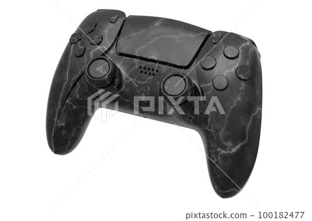 Realistic video game joystick with black marble texture on white background. 100182477
