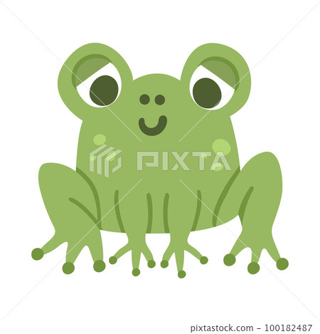 Vector cartoon frog. Funny woodland swamp animal. Cute forest illustration for kids isolated on white background. Green sitting toad icon Vector cartoon frog. Funny woodland swamp animal. Cute forest illustration for kids isolated on white background. Green sitting toad icon 100182487