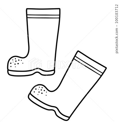 Vector black and white rubber boots icon. Autumn or garden footwear illustration isolated on white background. Vector black and white rubber boots icon. Autumn or garden footwear illustration isolated on white background. 100183712