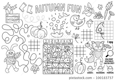 Vector autumn placemat for kids. Fall printable... - Stock Illustration ...