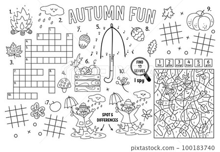 Vector autumn placemat for kids. Fall printable... - Stock Illustration ...