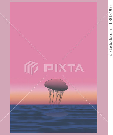 漂浮在粉紅色天空中的水母 漂浮在粉紅色天空中的水母 100184953