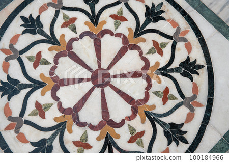 Indian mosaic on the floor (made of marble). side length of the square is about 150cm Indian mosaic on the floor (made of marble). side length of the square is about 150cm 100184966
