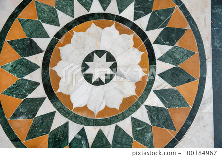 Indian mosaic on the floor (made of marble). side length of the square is about 150cm Indian mosaic on the floor (made of marble). side length of the square is about 150cm 100184967