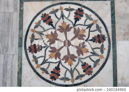 Indian mosaic on the floor (made of marble). side length of the square is about 150cm Indian mosaic on the floor (made of marble). side length of the square is about 150cm 100184968